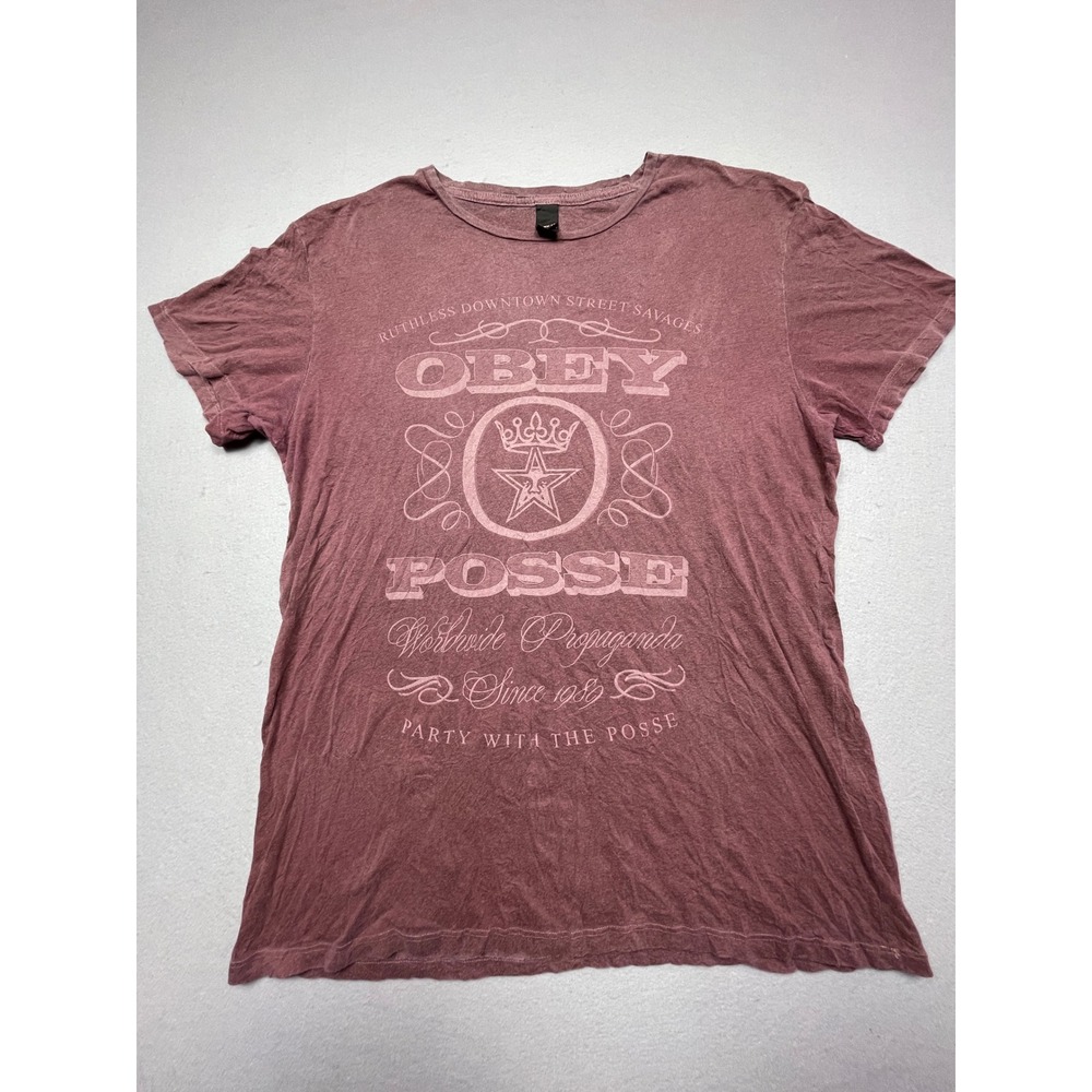 Obey Posse Graphic T-Shirt Cotton Blend Heather Maroon XL Mens